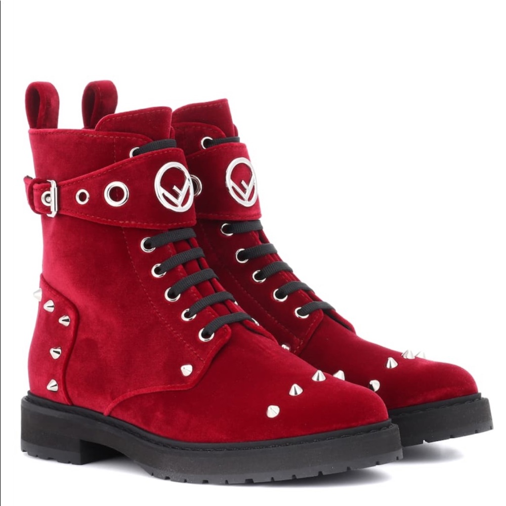 FENDI velvet ankle boots in Bordeaux